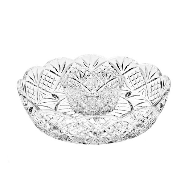 Godinger Silver Art Co Dublin 2 Piece Crystal Chip and Dip Tray Set